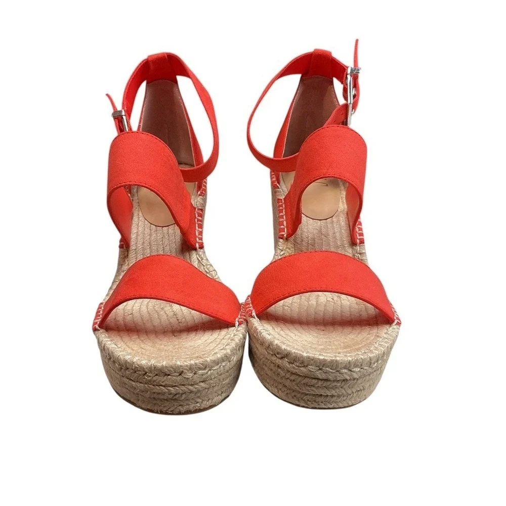 INC International Concepts Coral Red Platform Wedge Espadrille Sandals Size 7.5‎